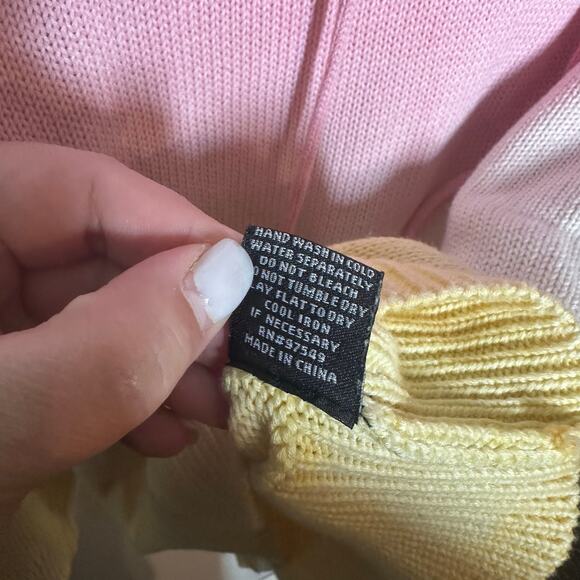 Metric Knits Pink White Yellow Tie Dye Ombre Knit Hoodie Pullover Size Medium - Picture 6 of 9